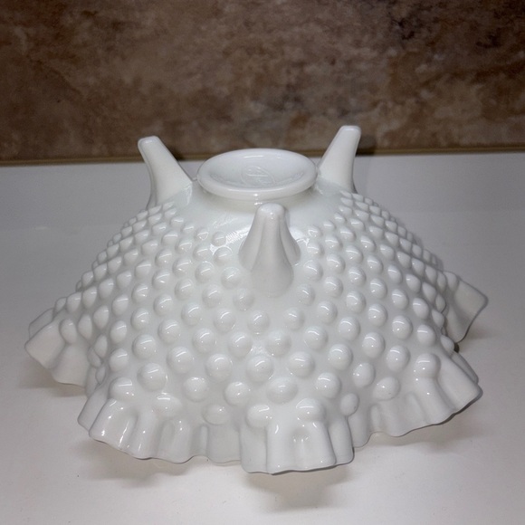 Vintage Fenton White Hobnail Milk Glass Ruffled Crimped Footed Candy Bowl 8” - Picture 4 of 9